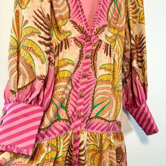 Farm Rio Palm Scarf Sand Mini Dress Size XXS - Picture 4 of 15